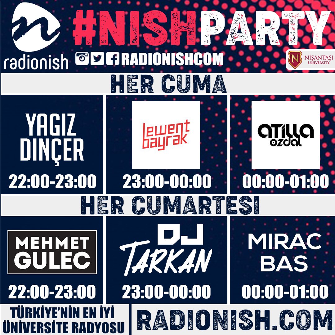 Biz yakarsak söndüremezler! #NISHPARTY Türkiye’nin sayılı dj’leri her Cuma ve Cumartesi sadece #RadioNish için set başında! Burası Türkiye’nin En İyi Üniversite Radyosu radionish.com