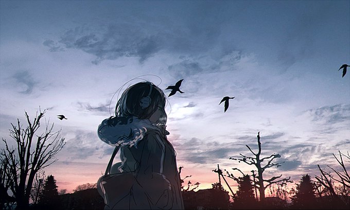 「1girl sunset」 illustration images(Oldest)