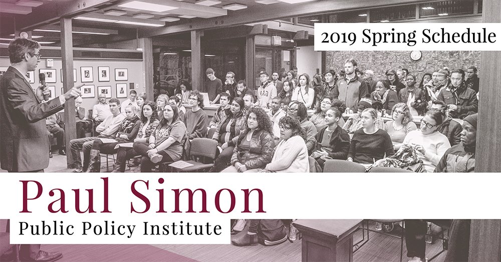 SIUC's tweet photo. The @PSimonInstitute spring 2019 schedule looks at Illinois future, statesmanship initiatives and brings key lectures on civility in government and civil wars to campus. https://t.co/vfffcXW5wV #ThisIsSIU #MortonKenney #PSPPI https://t.co/8Whzo4JkRb
