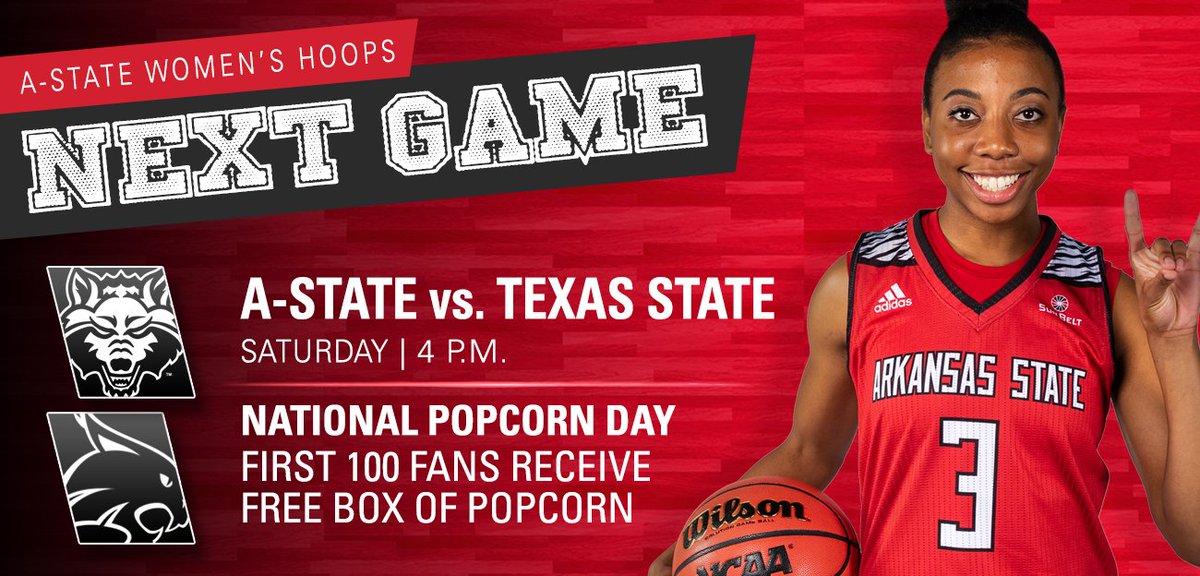 We're back at home tomorrow as we host Texas State! The first 100 fans will receive a FREE box of popcorn in honor of National Popcorn Day 🍿. #WolvesUp