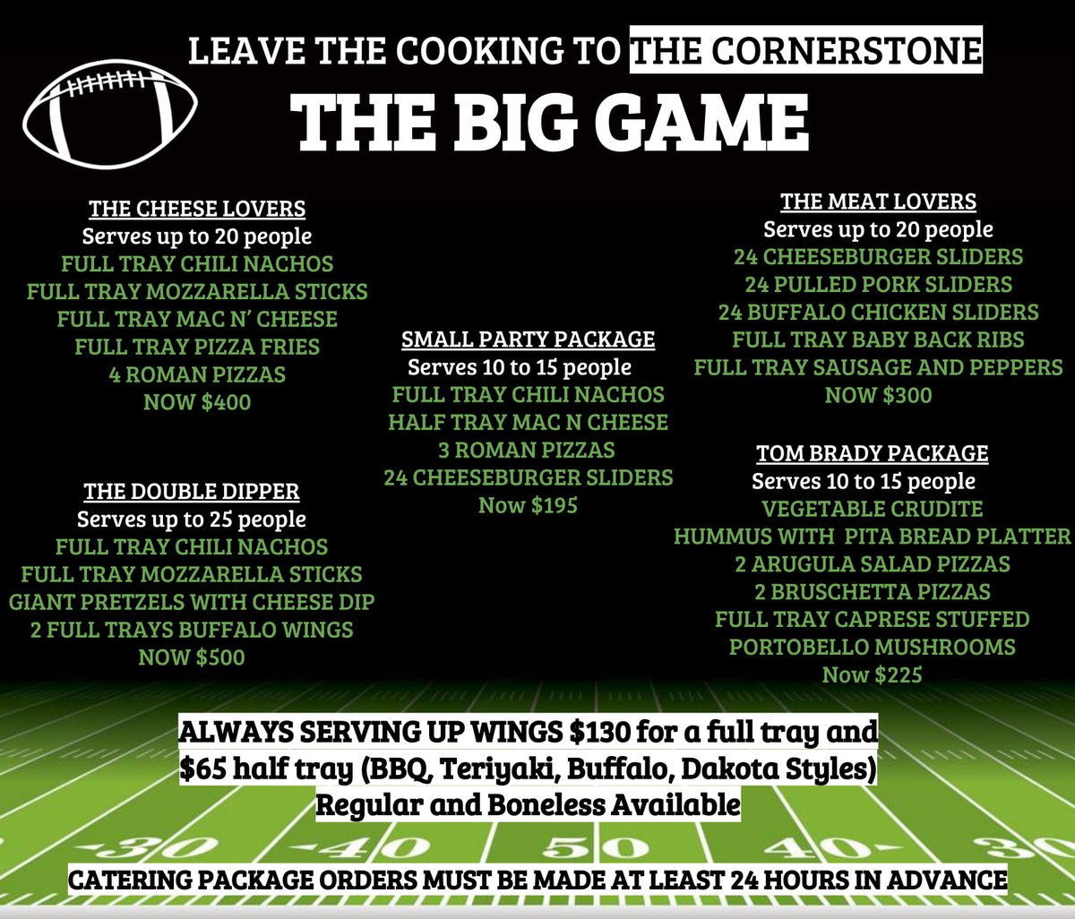 cornerNJstone's tweet image. We are your catering headquarters for your BIG GAME home parties! Call 201-666-8688 and ask for Anna. #biggame #biggameparty #bergencounty #pascackvalley #catering #footballpartycatering #hillsdale #northjersey #football