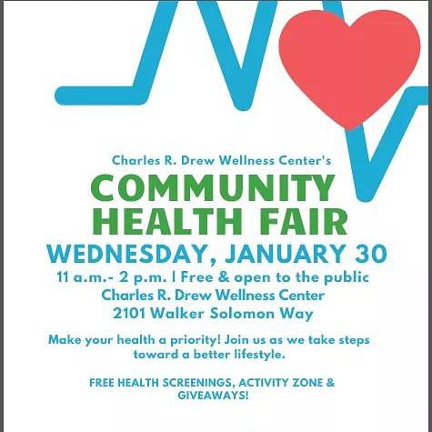 ColaSCParksRec's tweet image. The Charles R. Drew Wellness Center will host a free Community Health Fair featuring health screenings, a fitness zone and more on Wednesday, January 30!