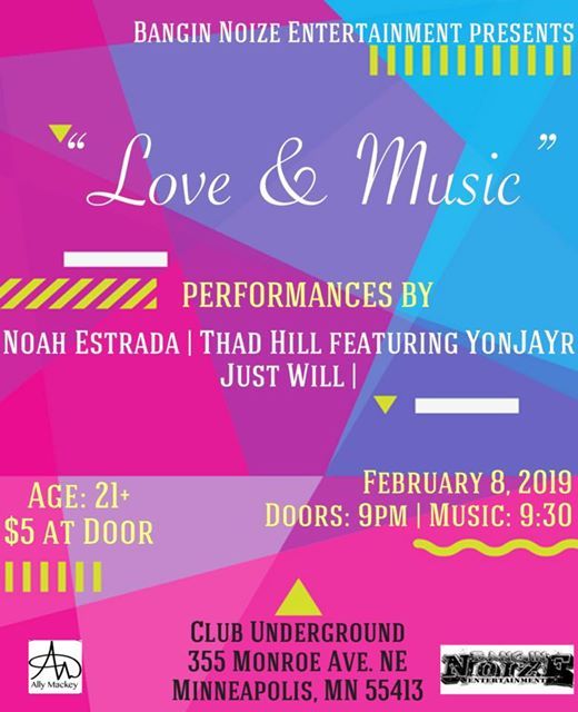 AllyEmEnt's tweet photo. Don't miss the exciting event presented by @banginnoize coming up February 8th at Club Underground.
Featuring Noah Estrada; @LoveyYaDigg with @AllyEmEntertainment straight from Eau Claire, WI.

https://t.co/kxQSqWIcD7 https://t.co/fwGt3ei1sy