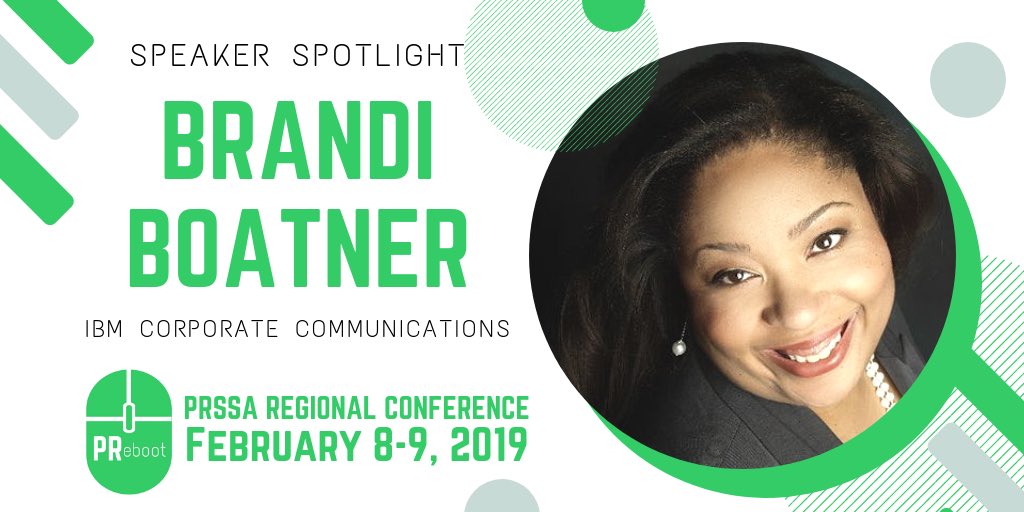 PRebootPRSSA's tweet photo. We are so excited to announce our conference keynote speaker, Brandi Boatner! Brandi is a social influencer and communications lead for global markets at IBM. Make sure to register now at https://t.co/p2P0fV2gGM so you don’t miss out! https://t.co/wyfh4BUZSl