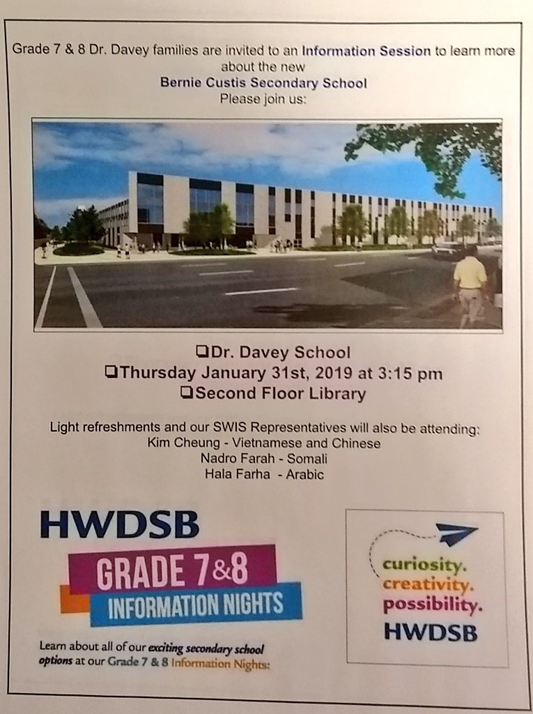 Attention <a href="/drdavey_hwdsb/">Dr. Davey School</a> BCSS information session January 31st! Translators on hand to answer any of your questions. Refreshments too!  #beinformed #mypathmyway
