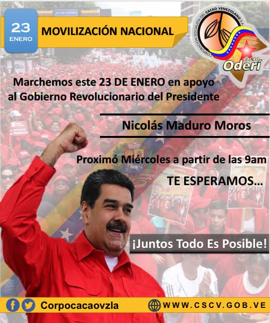 CacaoOderi's tweet photo. Cacaocultores venezolanos junto a la Fuerza laboral productiva @Corpocacaovzla @CacaoOderi #TeInvitan Marcha Nacional #23Enero Caracas #MédicosAlServicioDelPueblo #ChambaJuvenilEnCrecimiento https://t.co/SkFifs3FKe