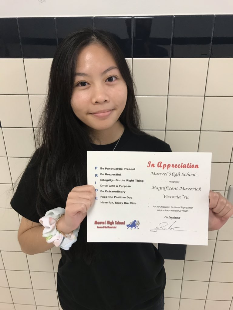 ManvelHS's tweet image. Magnificent Mav Victoria Vu for her participation in the Memory Project. #hokahey #memoryproject