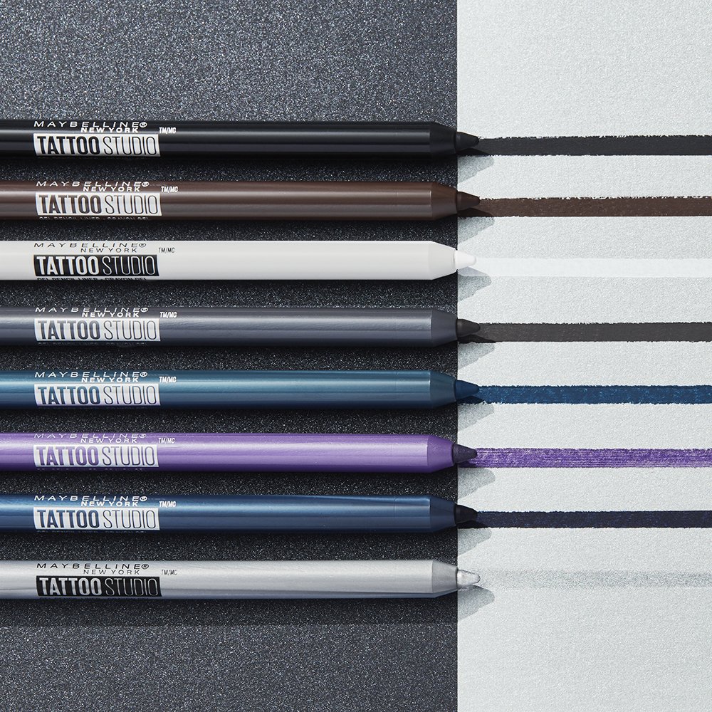 Maybelline's tweet photo. Up your liner game with our NEW #tattoostudio gel pencils! Here's a liner you can trust to keep you cat eye in place ALL DAY &amp; NIGHT! It's highly pigmented, waterproof, smudge-proof and comes in 8 shades. Need we say more? ✨ Shop here >> https://t.co/GxzhADvuF9 https://t.co/8q1wJ6MtOq