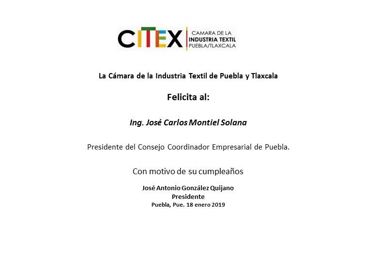 A nombre del Consejo Directivo de <a href="/CITEXMxico/">CITEX México</a> hago llegar una cordial felicitación por tu cumpleaños <a href="/carlmontiels/">Carlos Montiel</a> <a href="/CCEPuebla/">CCE Puebla</a>