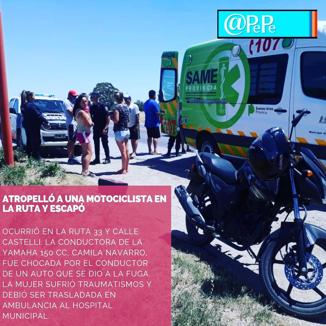 apepe_bahia's tweet image. #Accidente en la ruta 33 y calle Castelli. Hay una mujer #internada. Habría participado otro vehículo que se dio a la fuga.