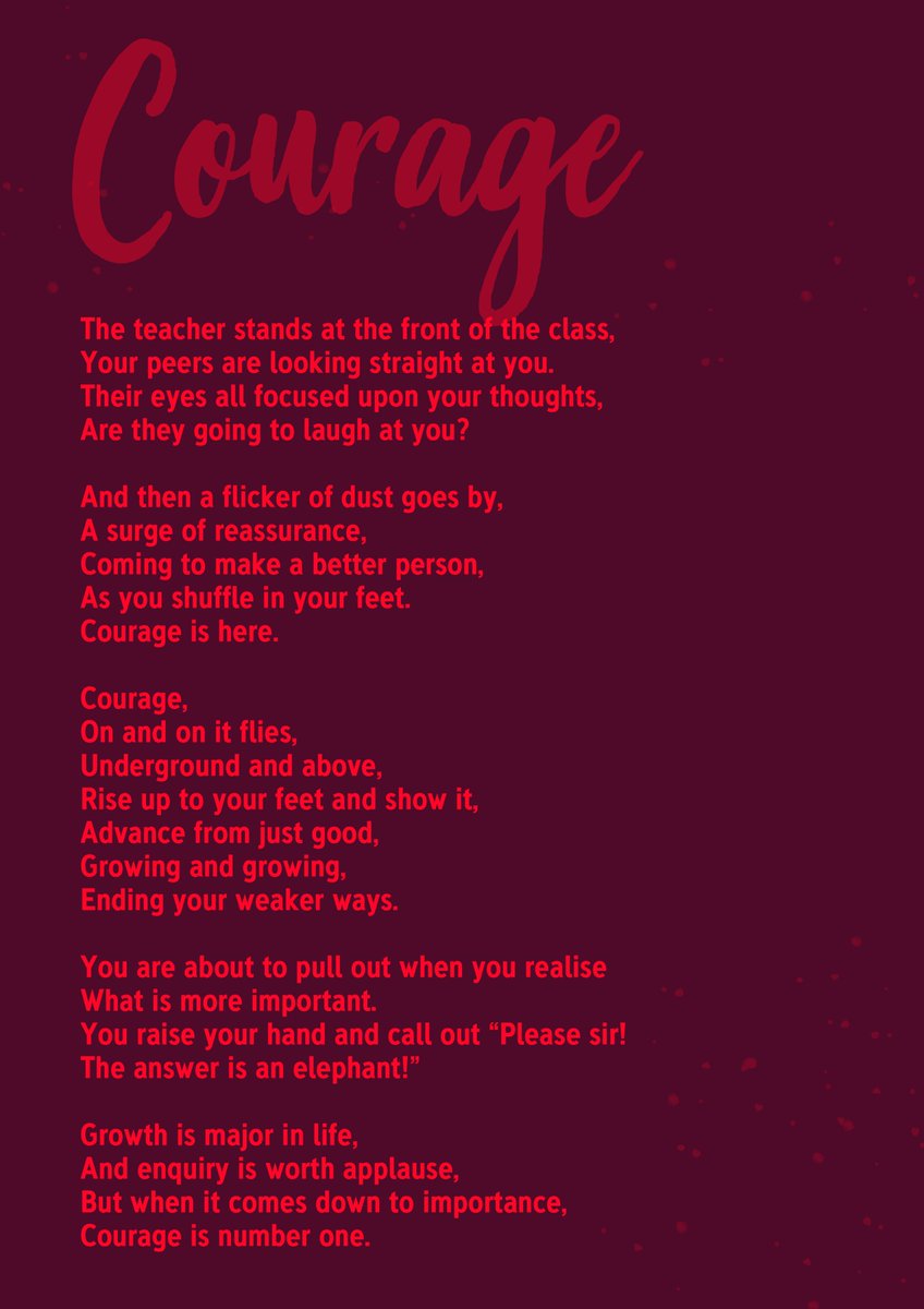 Our Year 7 students were recently asked to write a poem on Courage. Here is one of them from student Owen - well done Owen!