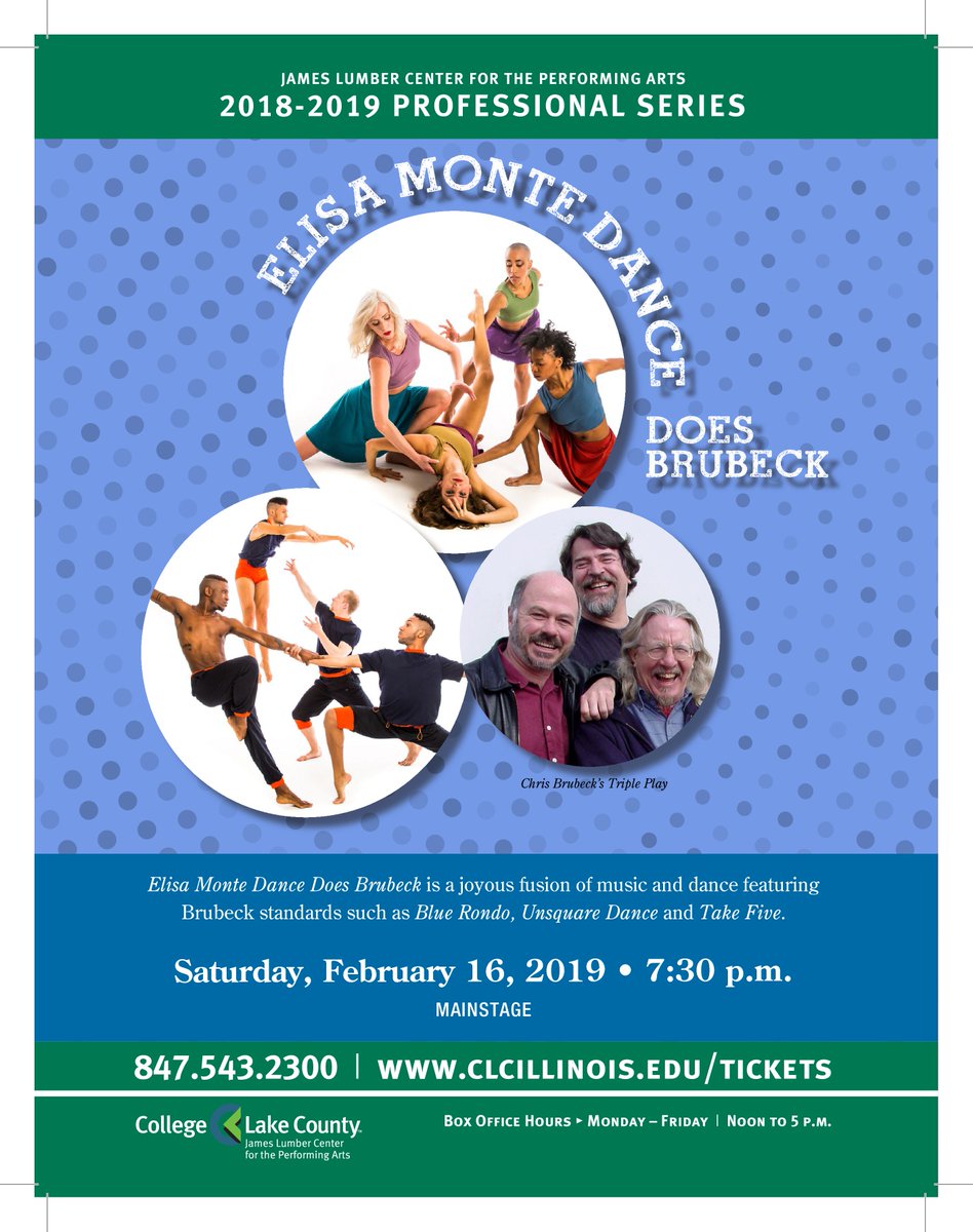 $15 Tickets for Chicago Theatre Week! Don't miss ELISA MONTE DANCE DOES BRUBECK -- a World Premiere evening of incredible dance &amp; virtuosic music with EMD &amp; Chris Brubeck's Triple Play. Sat., FEBRUARY 16 at the James Lumber Center. Buy tix here:
choosechicago.com/search/?q=elis…