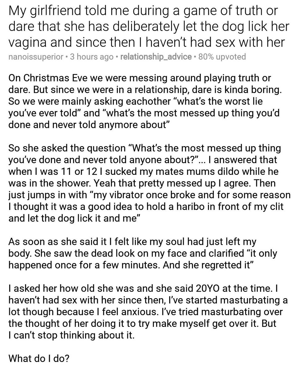 My dog licks my gf pussy Relationships Txt On Twitter My Girlfriend Told Me During A Game Of Truth Or Dare That She Has Deliberately Let The Dog Lick Her Vagina And Since Then I Haven T Had Sex With