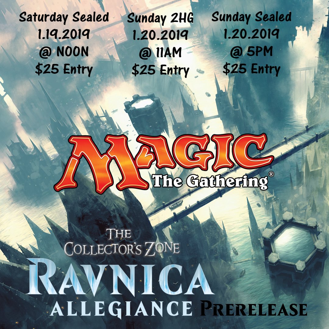 TheZoneTCZ's tweet photo. Tomorrow! (1.19.2019)
Preregiser: https://t.co/Pv7nyJw2sg

#MagicTheGathering #MTG #RavnicaAllegiance #Prerelease https://t.co/vTG5bzYpzw