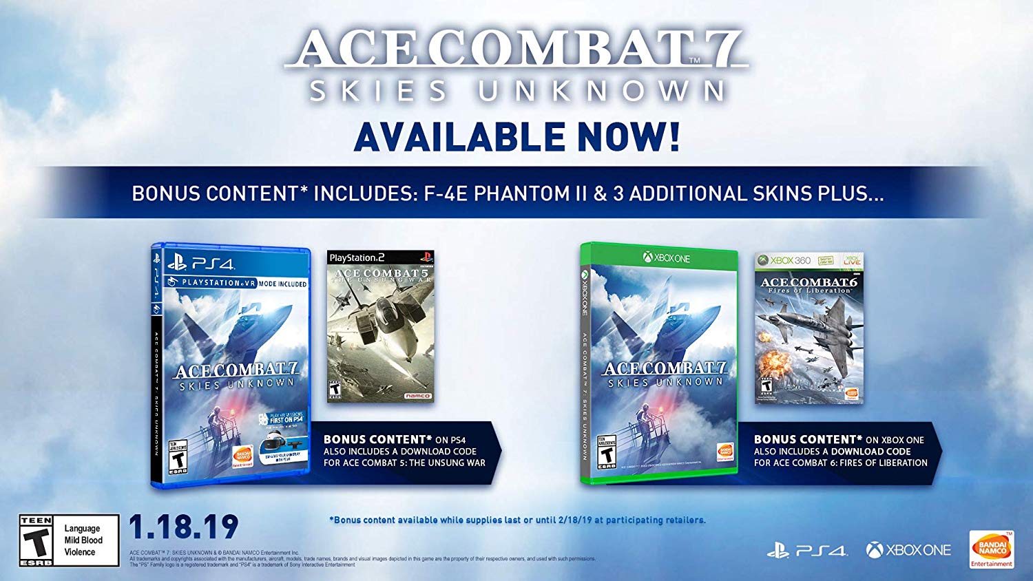 تويتر \ Wario64 على تويتر: "Ace Combat Skies Unknown (PS4/XBO) is on Amazon https://t.co/l6K02lujYL comes with for Ace Combat 5 (PS4), Ace Combat 6 (XBO BC) while supplies last