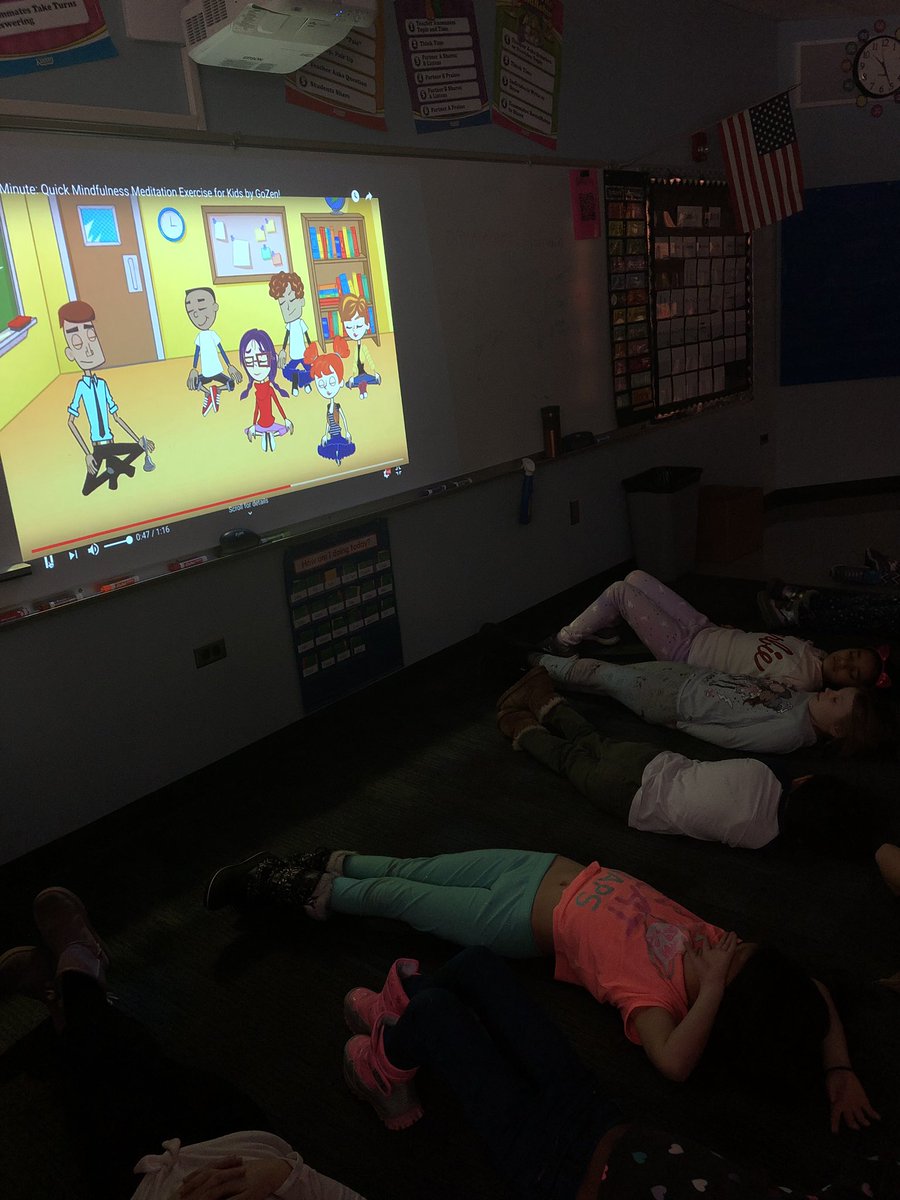 2nd Graders practicing mindfulness and relaxing breathing today during their social work lesson! #inspire96