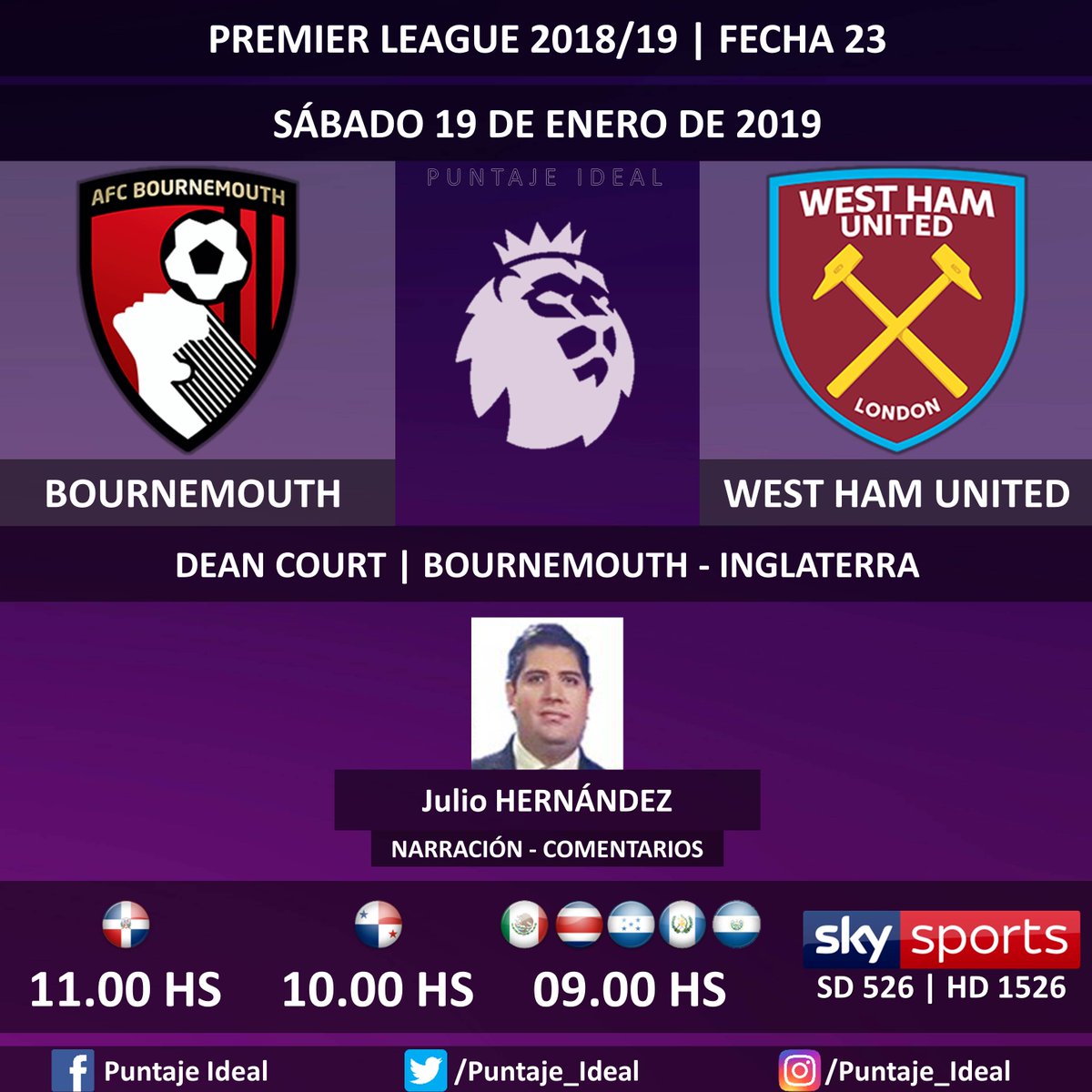 ⚽ #FútbolPorSKY | #Bournemouth vs. #WestHamUnited
🎙 Narración y comentarios: @jhdez85
📺 TV: #SKYSports (526 - 1526 HD)
🤳 @futbolporsky - #PremierLeague 🏴 - #BOUWHU
Dale RT 🔃