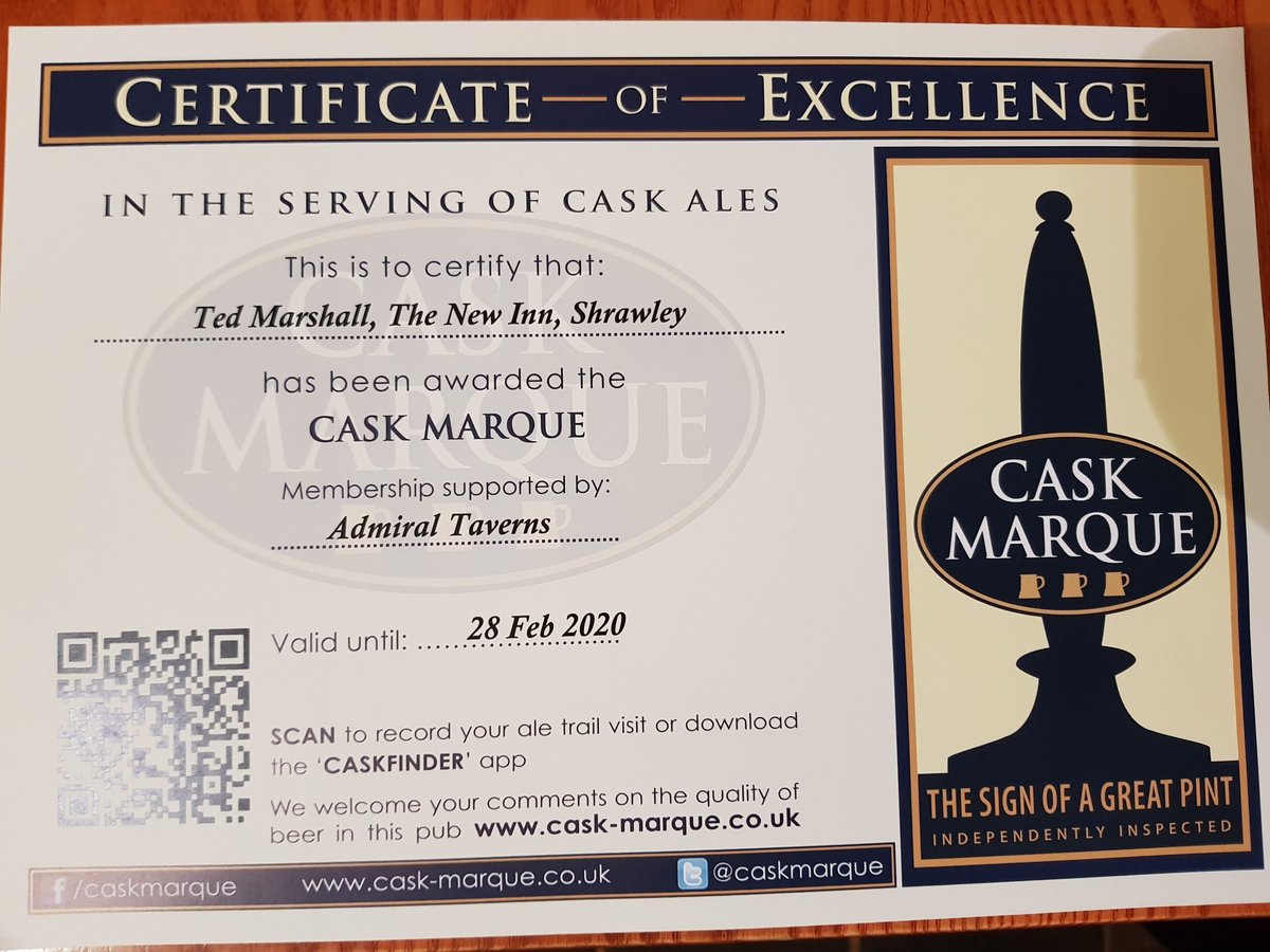 RachaelDixonAd1's tweet photo. Fantastic recognition awarded to Ted & Jack at The New Inn Shrawley Worcestershire. So proud of you. #Congratulations #cask #ales #caskmarque #quality #greatpint #5star #recognition #Shrawley #Worcester #admiraltaverns #communitypubs @LongLiveLocals @Admiral_Taverns @caskmarque https://t.co/J7yStNIMW0