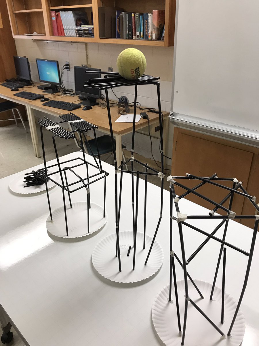 darrengeraci's tweet photo. Finish our #StrawTowerChallenge . The tallest tower we had that held the ball was 34.5in from base to the top of the tennis ball. Great job by all my classes! @WestMillbrook @NorthernAreaWC @CTEWorks https://t.co/zX7MO0ElVM