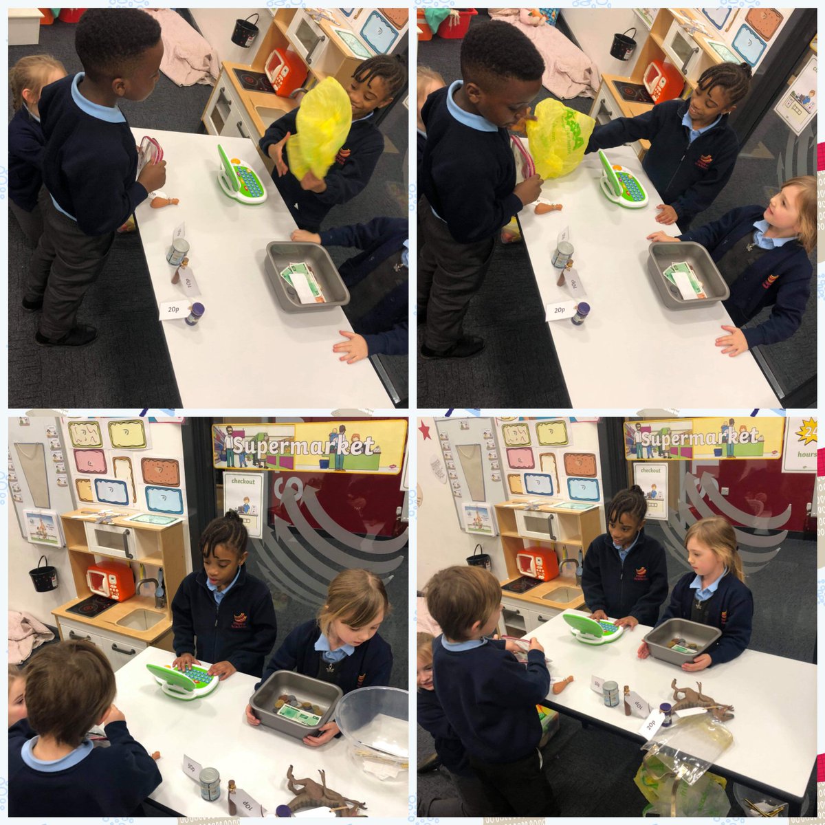 Inspire_After's tweet photo. This week we have been doing some activities the children have chosen. We enjoyed playing shops the children carefully counted the money to pay for the items. Today we created some bubble wrap pictures we painted the bubble wrap and printed it on paper. #Choices #maths #art https://t.co/EkZIfYPNZ4