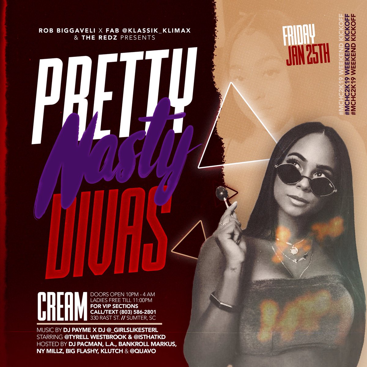 NyMillzIsBak's tweet photo. #MOCOHC2K19 #MORRISCOLLEGE🐝 

📍HOMECOMING HEADQUARTERS 
(#CREAM 330 RAST ST. SUMTER,SC) 

#FridayJan25th - PRETTY NASTY DIVAS 🐰♦️🐶⚡️🐘🔺

#SaturdayJan26th - KAMPUS LEGENDS 3 w/ STUNNA 4 VEGAS performing LIVE! #MCHC2K19 FINALE!

@PAIDINFULL_ROB @PAIDINFULLENT https://t.co/U23Y7juCyW