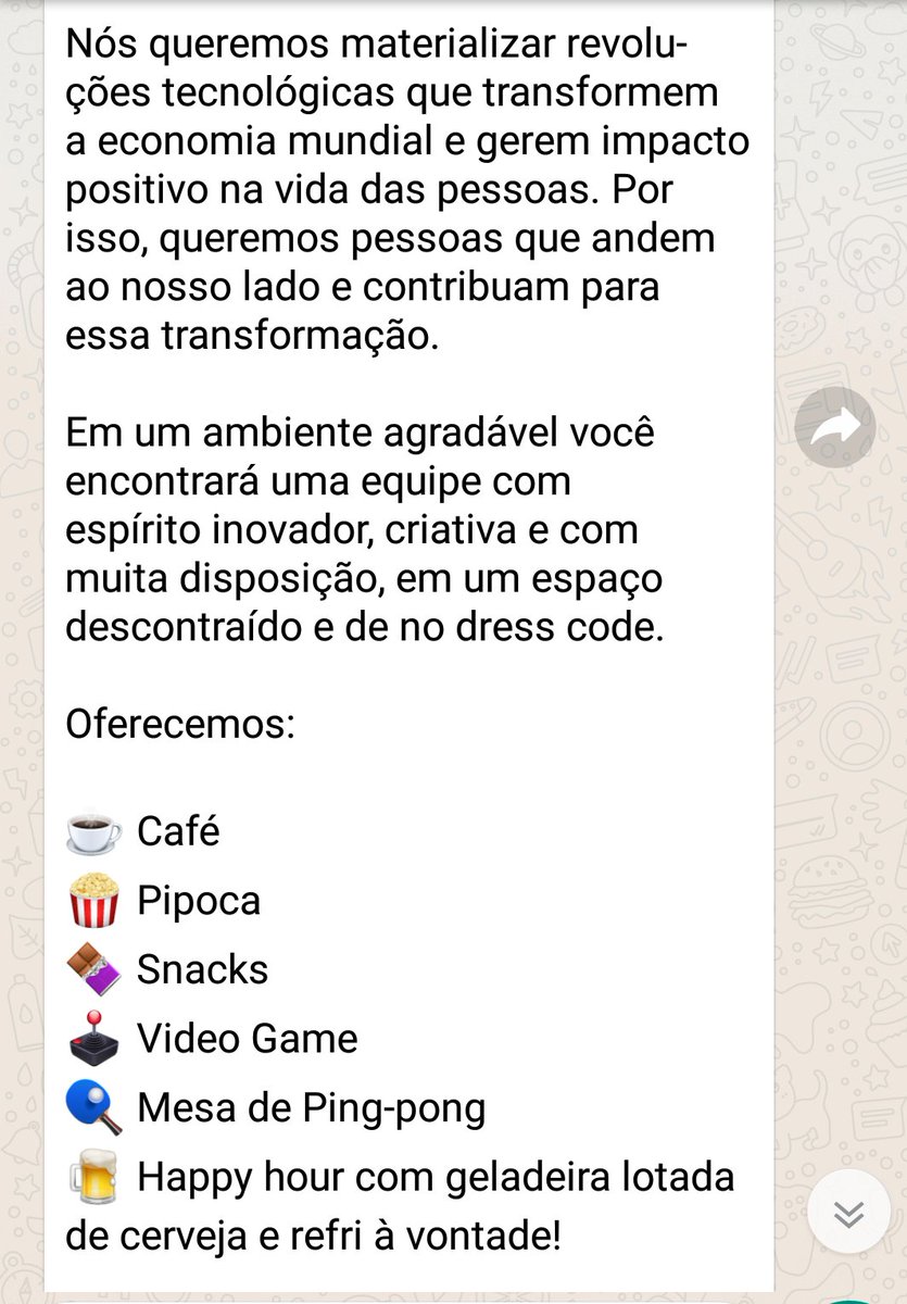 thiagobhz's tweet photo. @devnaestrada @eduardojmatos @raymonsanches @warantesbr Sensacional o PodCast, como sempre aliás. E a gente tava detonando esse assunto hoje aqui na empresa, depois que postaram essa vaga no grupo. Cada "benefício" https://t.co/ntK0fBGdZr