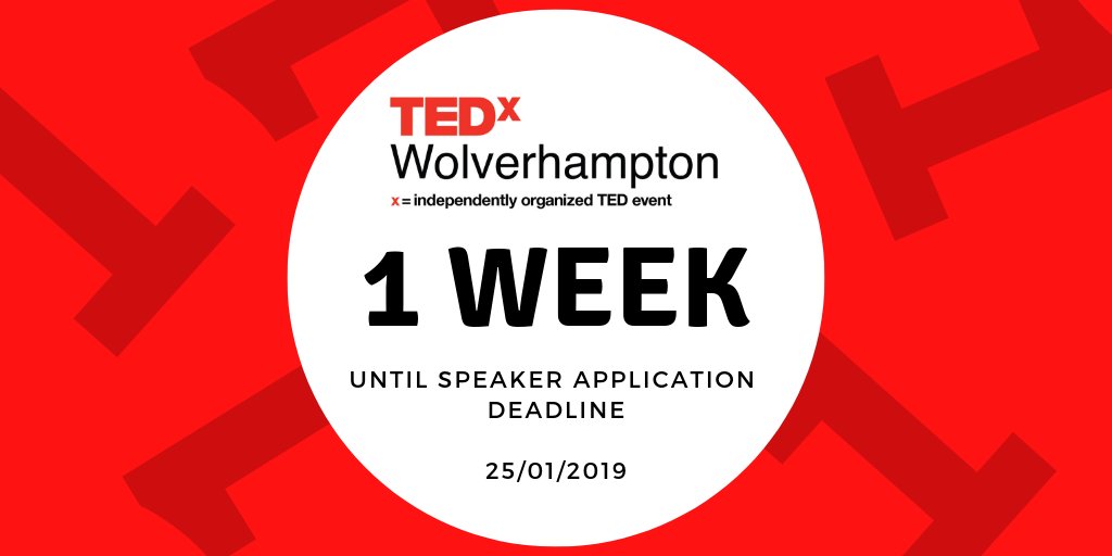 Know someone who could light up the stage at the first ever TEDxWolverhampton? Share the Speaker Application Form with them! Just one week left until application deadline! l.facebook.com/l.php?u=https%…
#TEDx #TEDxWolverhampton #speaker