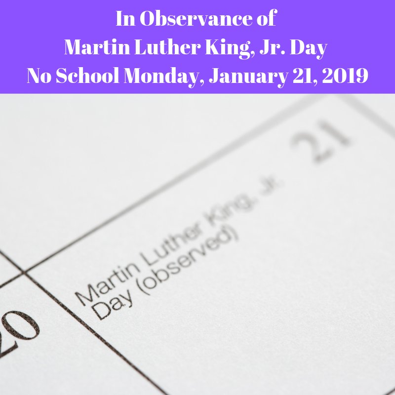 KnightsR7's tweet photo. Reminder - In Observance of Martin Luther King, Jr. Day there will be no school at Farmington R-7 on Monday, January 21, 2019. #KnightsR7 https://t.co/S4390F6h5v