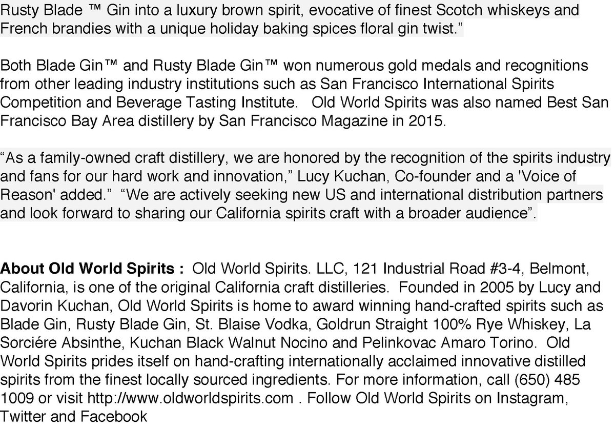 bladegin's tweet image. Honored for @oldworldspirits @bladegin and @rustybladegin winning two Gold Medals at prestigious International Gin Competition in London   pr.com/press-release/…