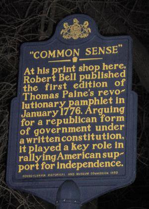 PHMC's tweet photo. In January 1776, at his #Philadelphia print shop, Robert Bell published the 1st edition of Thomas Paine's "Common Sense." The revolutionary pamphlet played a key role in rallying American support for independence. https://t.co/8AHY8OSKnx