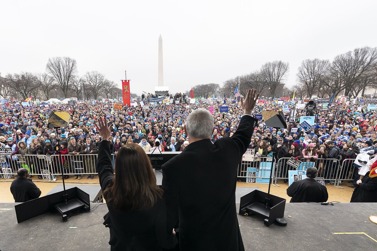 VP45's tweet image. Great to be with @SecondLady to welcome so many Americans to our Nation’s capital for the largest pro-life gathering in the US – the 46th annual @March_For_Life! From the first day of this admin, @POTUS has taken action to defend the sanctity of LIFE. Great to see everyone!