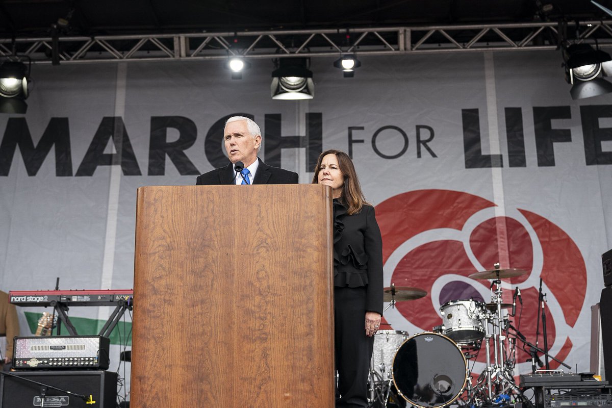 VP45's tweet image. Great to be with @SecondLady to welcome so many Americans to our Nation’s capital for the largest pro-life gathering in the US – the 46th annual @March_For_Life! From the first day of this admin, @POTUS has taken action to defend the sanctity of LIFE. Great to see everyone!
