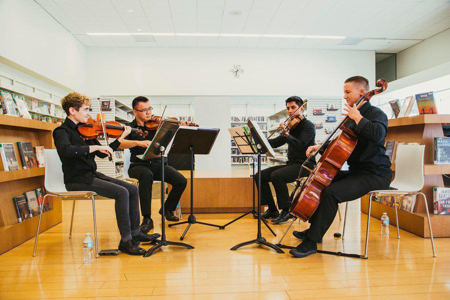 TheatreOfNOTE's tweet photo. We are lucky to get @queertet_la on our roster this year! A group of classically trained musicians are LGBT, they are know for smashing the stereotype of the stuffy string quartet with rainbow masks and innovative arrangements of pop songs. 

#notemarathon2019 #queertet https://t.co/jHnByPngut