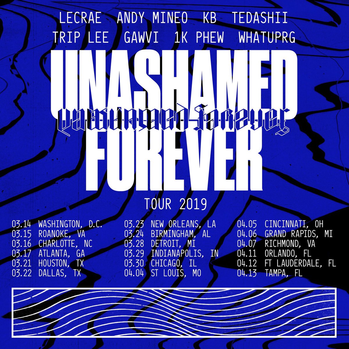 Lecrae (@lecrae) on Twitter photo 18/01/2019 21:24:17 #UnashamedForever dates and cities. See you there. 💪🏾 #UnashamedForever dates and cities. See you there. 💪🏾