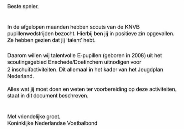 Morgen spelen wel om 8.30 thuis een oefenwedstrijd tegen <a href="/VVWitkampers/">Witkampers</a> Maar vandaag was er belangrijk (elektronische) post voor Laurens <a href="/henrypaalman/">henrypaalman</a> , Maurice Heuvink  en Alpay Bahar. 
Gespot door <a href="/KNVB/">KNVB</a> en uitgenodigd voor een training, loon naar werken! 
#trots