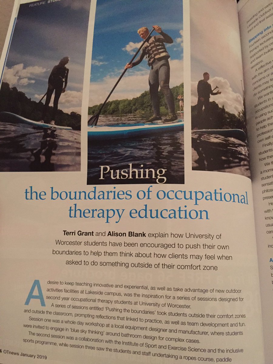 lcOT26's tweet photo. Great article in @OTnews by @UoW_OT. Really looking forward to doing something out of my comfort zone later this year in order to experience what our clients may feel in new occupations #RCOTstudent #worcester https://t.co/7dHKU2NxkK