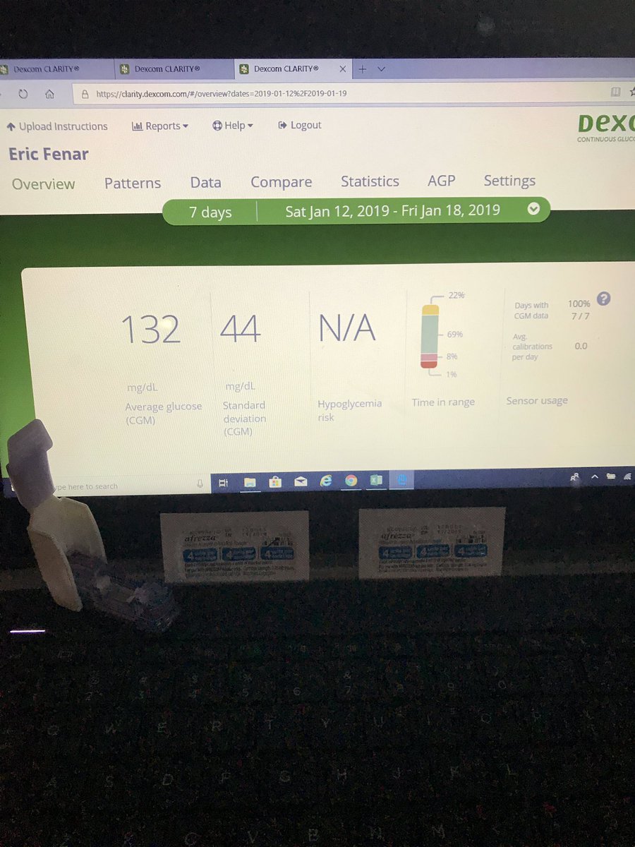 Peakabull's tweet photo. I have not done a finger stick in 14days. Thank you @dexcom
I do 1 shot a day and inhale an insulin but more importantly It’s the FASTEST insulin.
Diabetics the future is now.
132avg and NO carb counting.
New rehab going well!
#inalmannitrust https://t.co/oe9AQCzwsb
