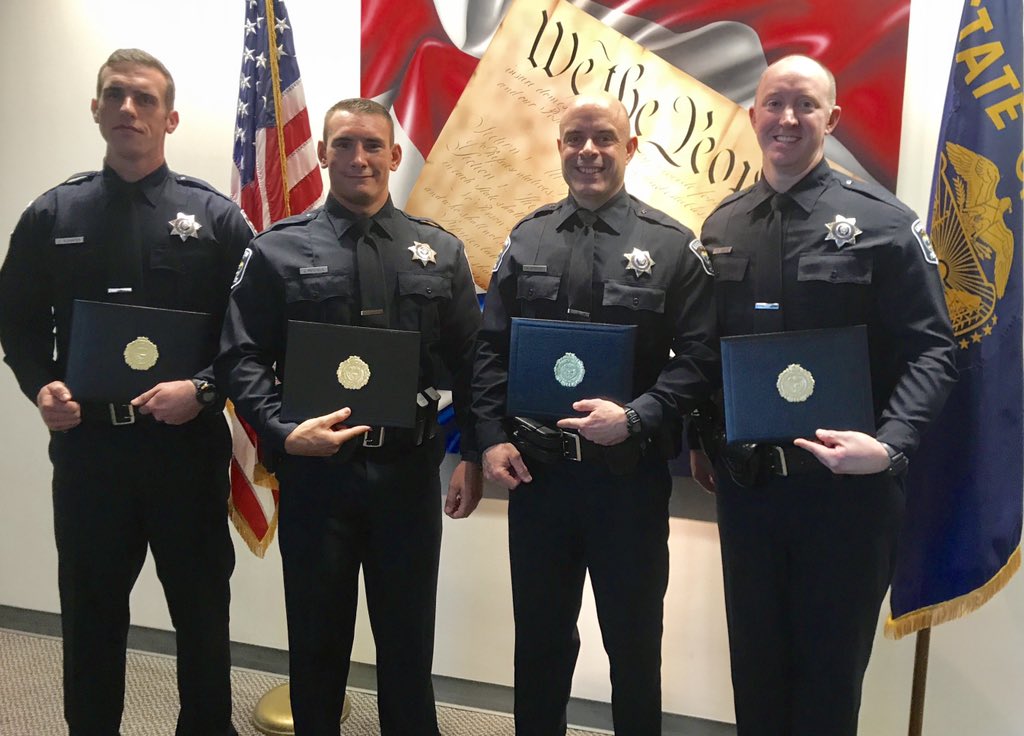 Attended academy graduation today and watched four of our newest officers graduate after 16 weeks of training. Now they will be coming home for another four months of additional training with various field training coaches. Congratulations to our newest academy graduates.