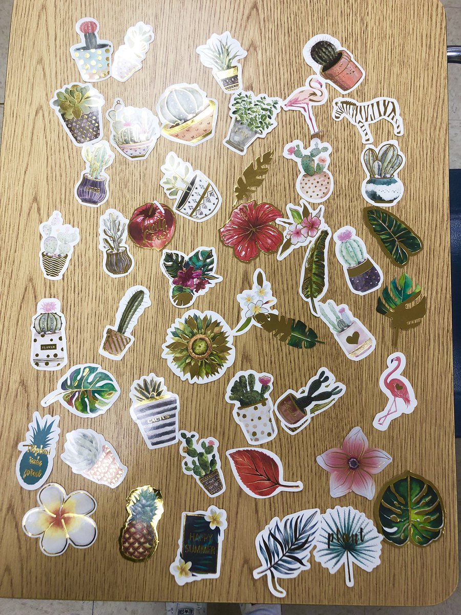 JLDougherty's tweet photo. New Chromebook stickers are here! Band/music and Tropical themed this time. Iβm ready give them away as prizes next week. Be ready for some competition! #LITerature #GameTime #StickerCrazy π€π»πΈπ΄π https://t.co/Ec04oeLEZ7