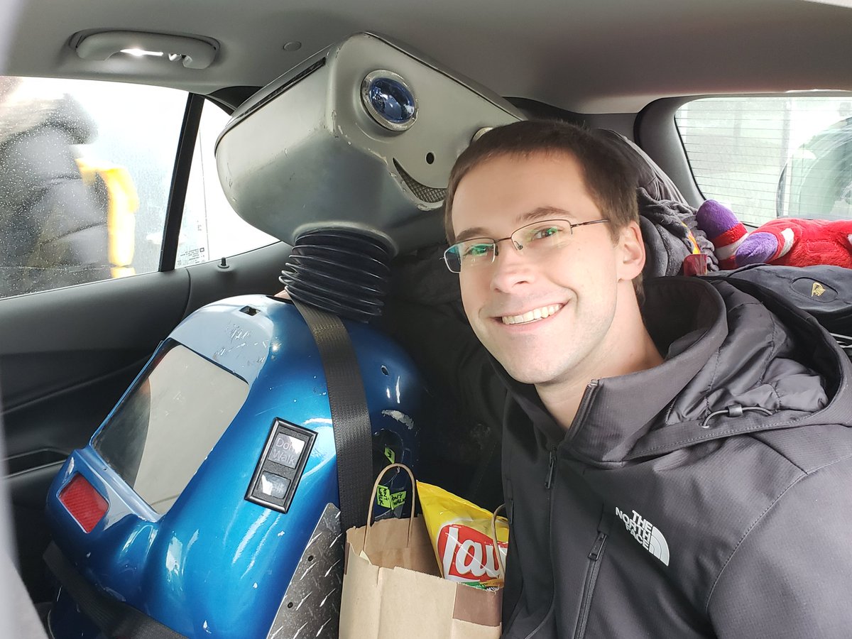 Our two human-sized robots made it to MSU safe and sound! I'm sure you'll see more updates as Spartahacks progresses #Programming #LevelUpYourSSD #hackathon #ThisIsOU