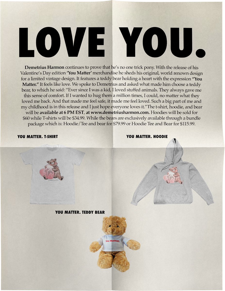 DemetriusHarmon's tweet photo. Valentine’s Day You Matter Hoodie, Tee &amp; Teddy Bear Now Available:
https://t.co/I224yudV3g https://t.co/SmDYVJn6e0