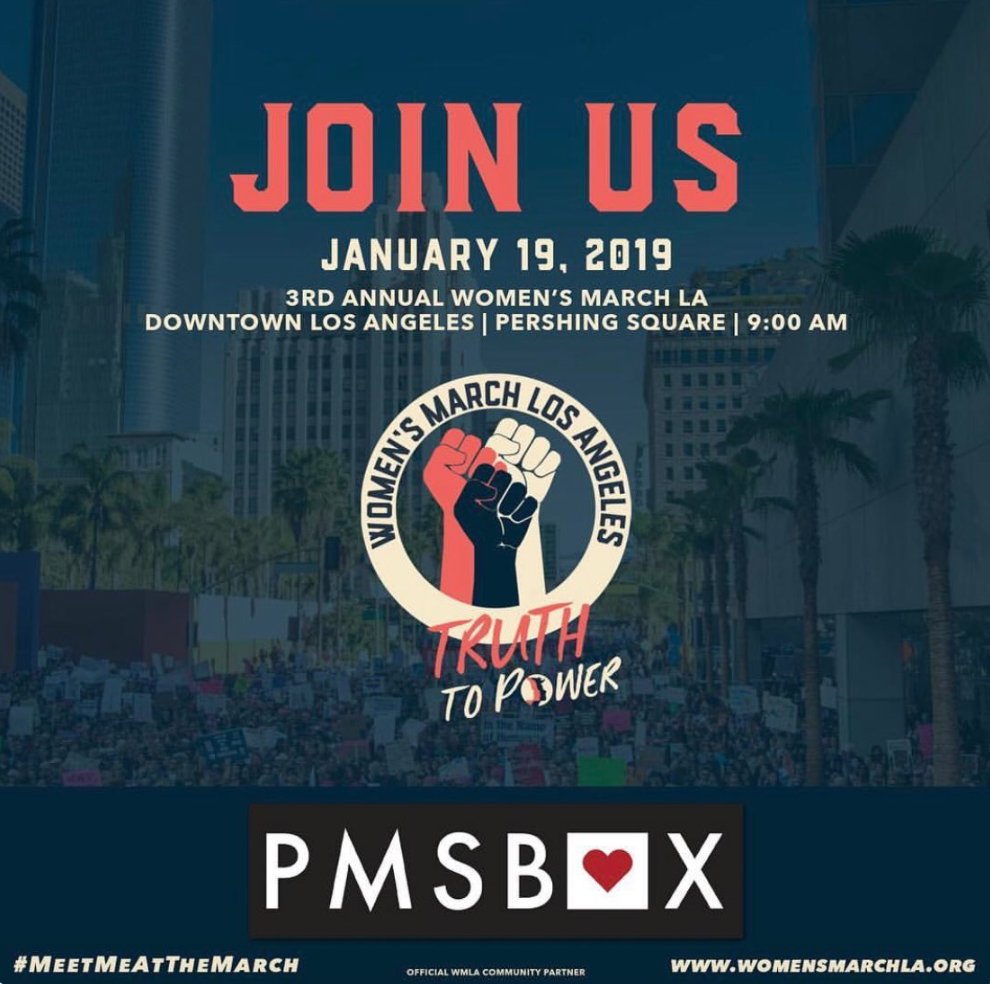 pmsboxco's tweet photo. Join #PMSBOX and CEO &amp; Founder Sera Alper tomorrow at the #WomensMarchLosAngeles. Let's all fight for our rights and the rights of those who can't. Photo Credit Alana Savchenko #FightForYourRights #WomenForWomen #EndPeriodPoverty https://t.co/nD9C0PH1ww