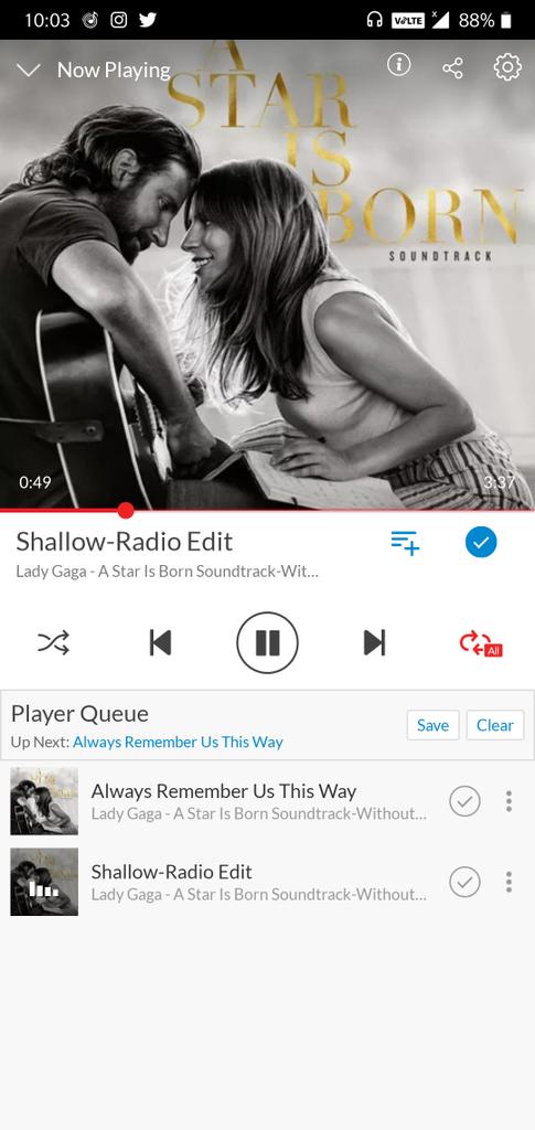 sowmyaneelu's tweet image. #AlwaysRememberUsThisWay
🔁
#Shallow
#AStarIsBorn 🎧🎶😍❤️ 
#ladygaga😘