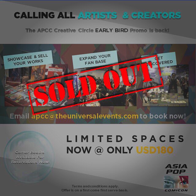 A big Thank You to y'all for the overwhelming response! ❤️🙏🏼 Our Creative Circle Early Bird promotional spaces are fully sold out!!! Look out for our next promotional offer soon! 😎 #AsiaPOPComicon #APCCPH2019