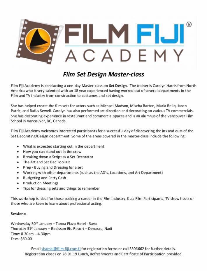 FilmCrewTrainer's tweet image. Registration form for our #Fiji #SetDecorating seminar. Contact @FilmandFiji ASAP to reserve your spot. 30 January in #Suva or 31 January in #Nadi.

#FilmFriday #Filmmaking #FilmJobs #filmmaking #filmcommunity #filmlover