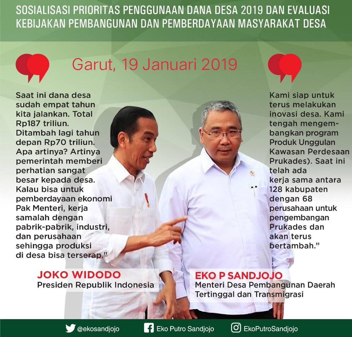M_HusinCLS's tweet photo. SUKSESKAN SOSIALISASI PRIORITAS PEMBANGUNAN DANA DESA 2019 DAN EVALUASI KEBIJAKAN PEMBAMGUNAN  DAN PEMBERDAYAAN MASSYARAKAT DI GARUT JAWA BARAT 19 JANUARI 2019 #JokowiMembangunDesa  #JokowiDiGarut  #Kemendes2019  @jokowi  @EkoSandjojo @anwsanusi  @taufikmadjid71  @fachrilabalado https://t.co/XOQsxLRjEL