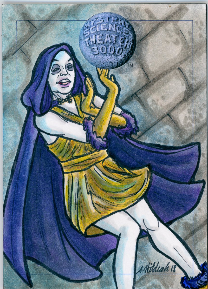 smittygirl's tweet photo. It's Friday. GETCHA GOLD BOOTS MOVIN.
It's a shame the gold sparkles don't show up in the scan, but trust me, they're fantastic. Another ATC I did for MST3K Series 2!
#mst3k #mst3ktradingcards #brainguy #tradingcardartist #rrparkscards #copic #sakurakoi #uniball https://t.co/piyw7bobuZ