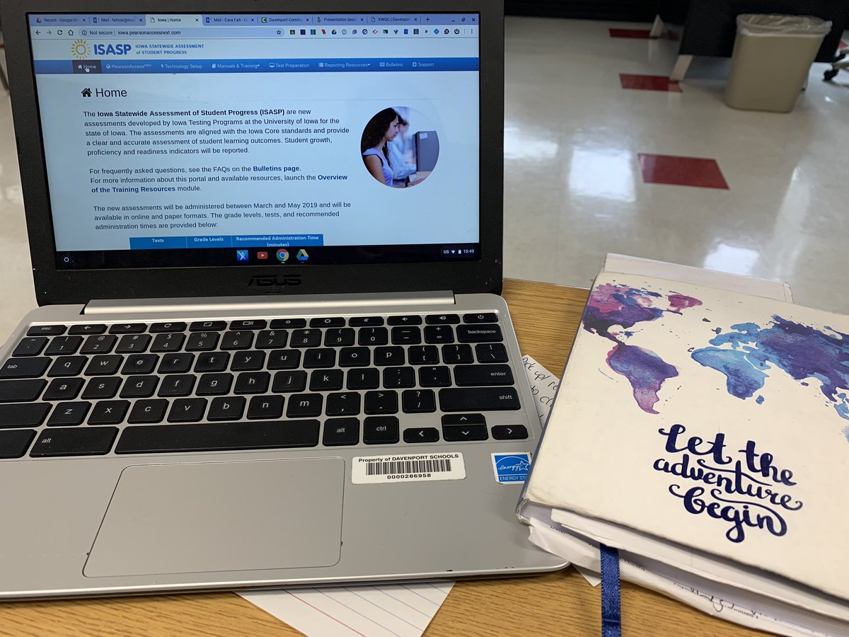 CaraFah's tweet photo. Spent the morning learning about the new Iowa statewide assessment of student progress. 🤓💻 I smiled when I read the quote on my notebook today. 😁 How fitting. ✏️ #FLSPride #dcsdpln #dcsdmath https://t.co/4ywi5Hg1eD
