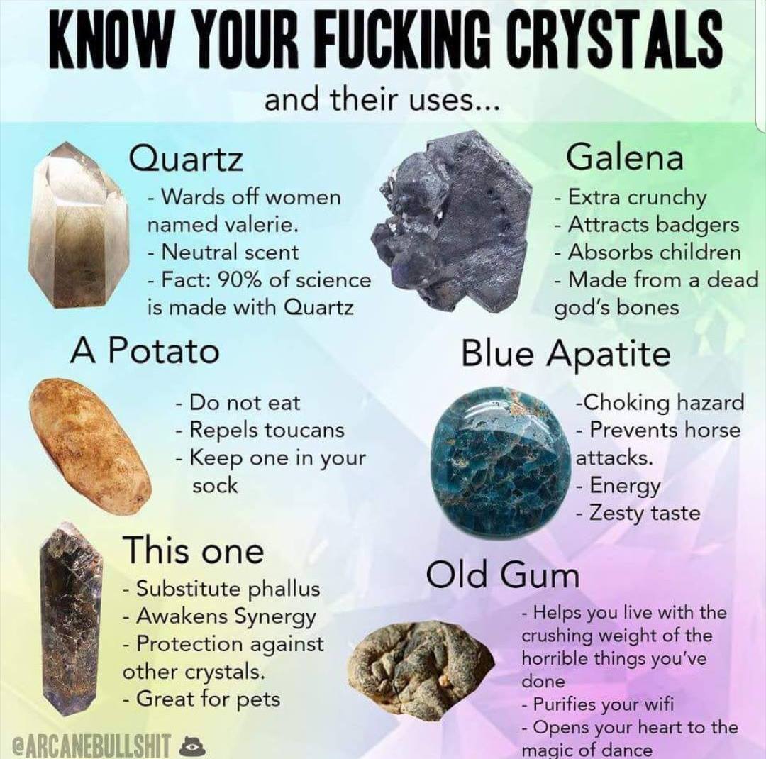kessily's tweet photo. #DailyRock @TroublesomeGabe @FlamesOfFrost Todays crystals are mostly okay to taste. Apatite does NOT taste zesty, I checked. Potatoes DO repel toucans, and most animals if you throw them hard enough. Old gum is indistinguishable from rock but is preferable to new gum which is+ https://t.co/HBa08bDqzI