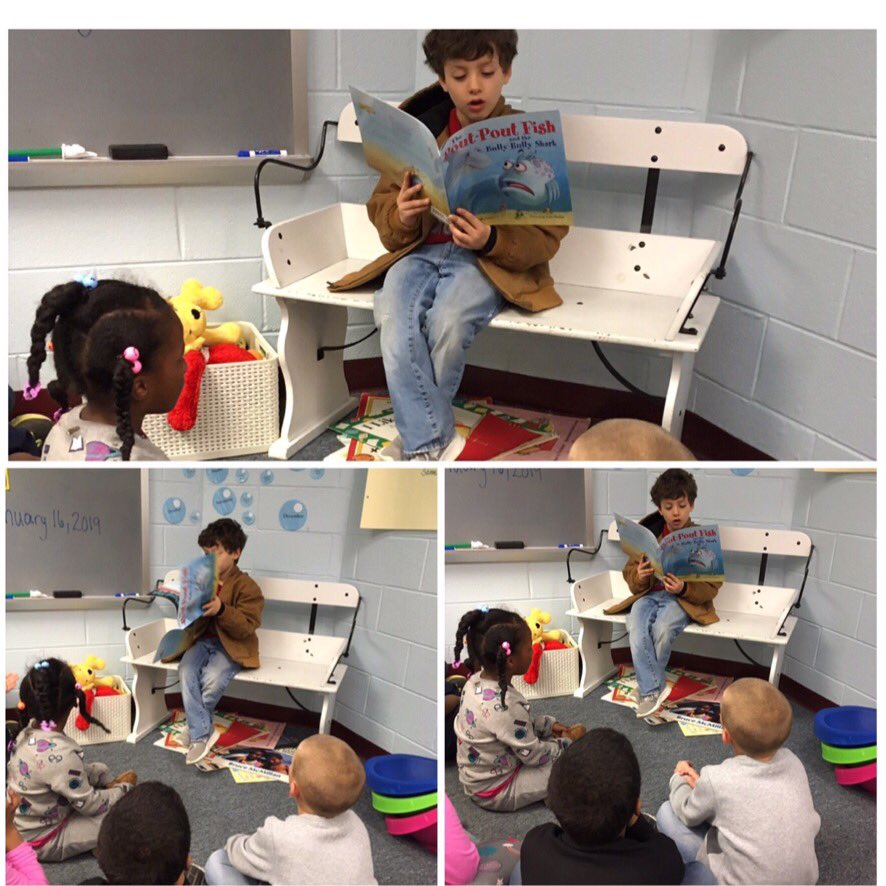 Awesome way to end Fun Friday! One of my Bees reads to my Kinder Bubbles. @AliciaHaas1 #ccesdukes #iamcucps 💙💛